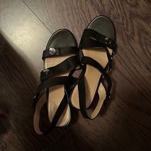 Black sandals , size 8W, very comfortable, slightly worn